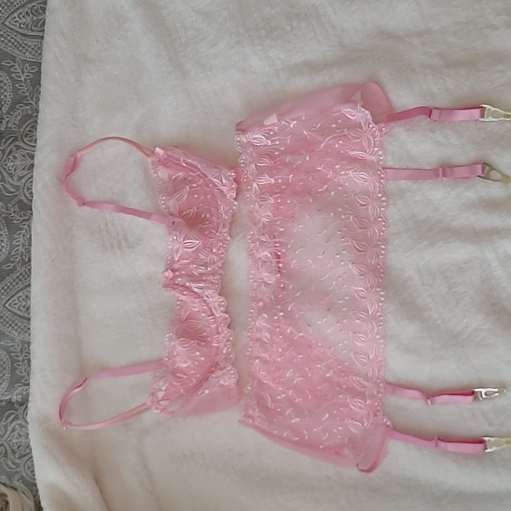 Quarter cup bra and garter skirt